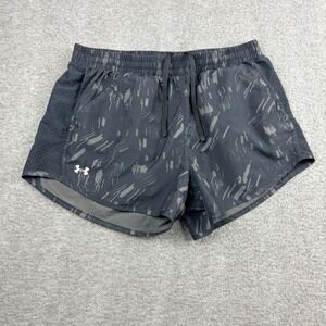 Under Armour Women's M Medium HeatGear Running Shorts Black Gray Pattern Pockets